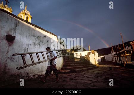 Brasiliens Kolonialstädte mit kunstvoll verzierten barocken Kirchen, riesigem Regenwald, Bergen und Architektur Stockfoto