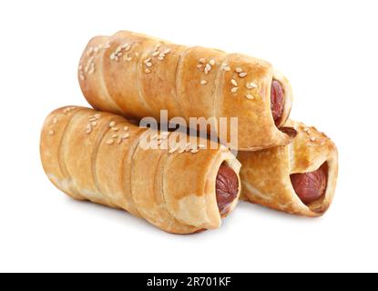 Köstliche hausgemachte Würstchen, isoliert auf Weiß Stockfoto