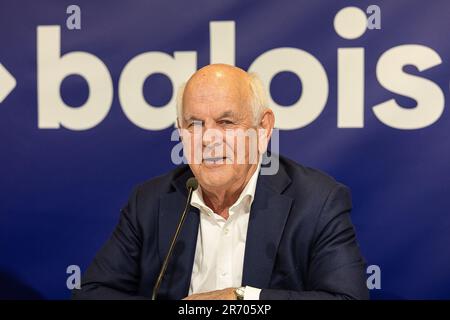 Gent, Belgien. 12. Juni 2023. Der Vorsitzende von Gent, Ivan De Witte, zeigte sich auf einer Pressekonferenz des belgischen Fußballvereins KAA Gent, um Baloise als neuen Handelspartner vorzustellen und das Trikot für die nächste Saison, Montag, den 12. Juni 2023 in Gent, zu präsentieren. BELGA FOTO JAMES ARTHUR GEKIERE Kredit: Belga News Agency/Alamy Live News Stockfoto