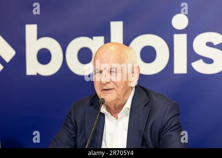 Gent, Belgien. 12. Juni 2023. Der Vorsitzende von Gent, Ivan De Witte, zeigte sich auf einer Pressekonferenz des belgischen Fußballvereins KAA Gent, um Baloise als neuen Handelspartner vorzustellen und das Trikot für die nächste Saison, Montag, den 12. Juni 2023 in Gent, zu präsentieren. BELGA FOTO JAMES ARTHUR GEKIERE Kredit: Belga News Agency/Alamy Live News Stockfoto