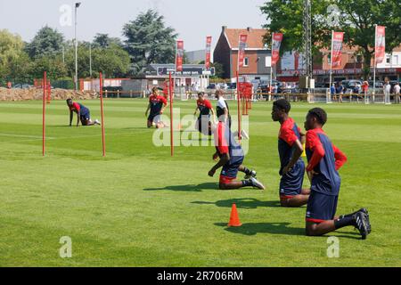 Kortrijk, Belgien. 12. Juni 2023. Kortrijks Spieler wurden während der ersten Trainingseinheit der Saison 2023-2024 in Aktion dargestellt, vom belgischen Fußballteam KV Kortrijk, erster Liga, Montag, den 12. Juni 2023 in Kortrijk. BELGA FOTO KURT DESPLENTER Kredit: Belga News Agency/Alamy Live News Stockfoto