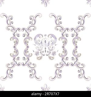Handgezeichnete Aquarelldarstellung. Nahtloses Damastmuster. Kann für Textil, Druck oder andere Designs verwendet werden. Blumenmuster. Stockfoto
