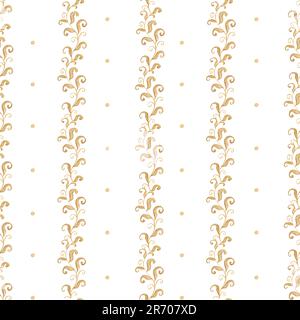 Handgezeichnete Aquarelldarstellung. Nahtloses Blumenmuster mit goldener Textur. Kann für Textil, Druck oder andere Designs verwendet werden. Stockfoto