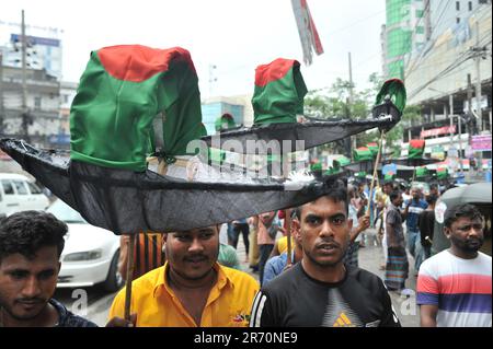 Die Anwaruzzaman Chowdhury der Awami League erhielt das Bootssymbol, um sich als Kandidat für den Bürgermeisterposten zu bewerben. Sylhet, Bangladesch. Stockfoto