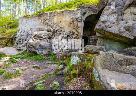 Brauns Bethlehem - natürliche Galerie barocker Skulpturen und Reliefs in der Nähe von Kuks, Tschechische Republik Stockfoto