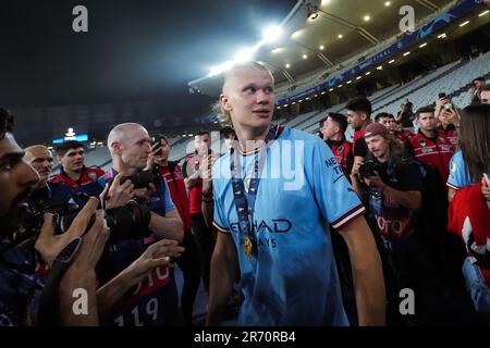 Istanbul, Türkei. 11. Juni 2023. Erling Haaland aus Manchester City schaut am Ende des UEFA Champions League-Finalspiels zwischen dem FC Manchester City und dem FC Internazionale im Atatürk Olympiastadion, Istanbul, Türkei, am 10. Juni 2023. Kredit: Giuseppe Maffia/Alamy Live News Stockfoto