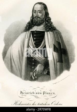 Europa, Deutschland, Ostpreußen, Mohrungen, Heinrich von Plauen ( Heinrich Reuß von Plauen ) , Hochmeister des Deutschen Ordens , Motiv wahrscheinlich aus einem Buch , um 1850 ? . / Europa, Deutschland, Ostpreußen, Mohrungen, Heinrich von Plauen ( Heinrich Reuß von Plauen ) , Großmeister des Teutonischen Ordens , Bild wahrscheinlich aus einem Buch , um 1850 ? Stockfoto