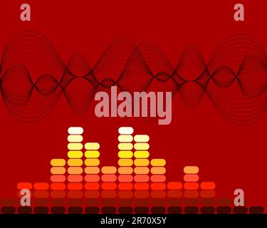 vektor EPS10-Darstellung von Equalizer und Schallwellen auf rotem Hintergrund Stock Vektor