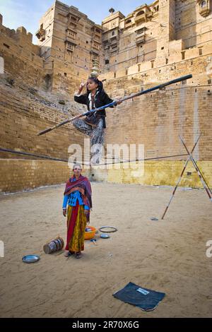 Straßenkünstler. Jaisalmer. Rajasthan. Indien Stockfoto