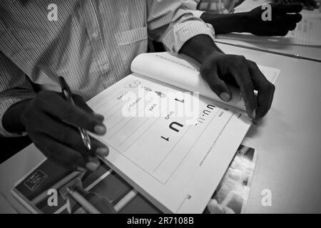 Italien. Mortara. Flüchtlingscenter. Schule für Ausländer Stockfoto