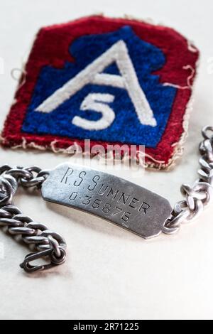 World war Two US Army Soldier Patch und ID Armband, USA Stockfoto