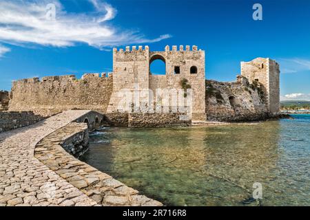 Porta di San Marco (Seetor), Blick von der Festung Bourtzi, Schloss Methoni, auf Methoni, Halbinsel Peloponnes, Region Peloponnes, Griechenland Stockfoto