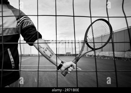 Cercere di bollate. Tennistraining Stockfoto