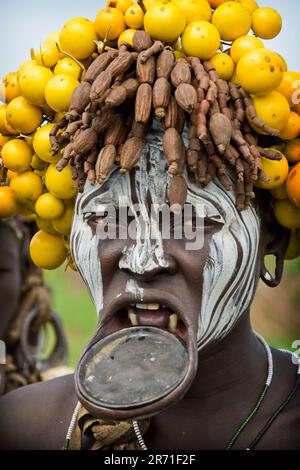 Mursi Stamm, Mago Nationalpark, Äthiopien Stockfoto