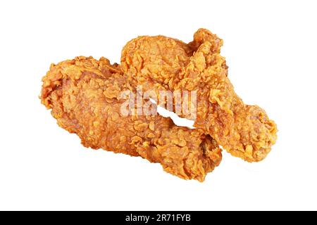 Ein Paar knusprig gebratenes Hühnchen-Drumstick, isoliert auf weißem Hintergrund Stockfoto