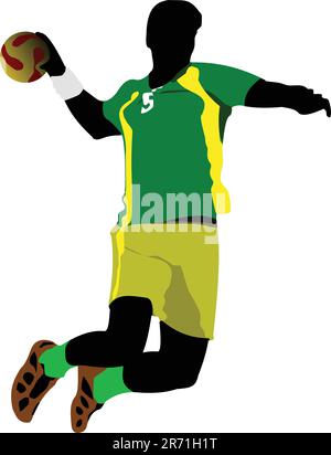 Handball Spieler Silhouette. Farbige Illustration Vektor Stock Vektor