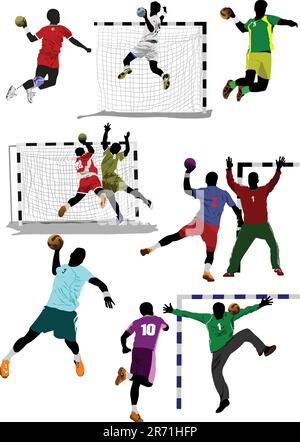 Handball Spieler Silhouette. Farbige Illustration Vektor Stock Vektor