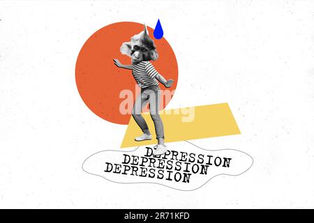 Foto-Composite-Illustrations-Collage-Bild von kopflosen Affentieren-Depressionen mit schreiendem Orang-Utang, isoliert auf weißem Hintergrund Stockfoto