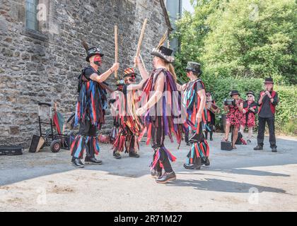 Aufführung der Flagcrackers of Craven beim Cappelside Farm Open Farm Day am 11. Juni 2023 in Rathmell (North Yorkshire). Stockfoto