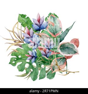 Blumenstrauß in tropischen Aquarellen. Die Natur Stockfoto