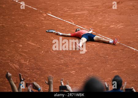 Paris, Frankreich. 11. Juni 2023. Novak Djokovic während des French Open-Finales, Grand-Slam-Tennisturnier am 11. Juni 2023 im Roland-Garros-Stadion in Paris, Frankreich. Kredit: Victor Joly/Alamy Live News Stockfoto