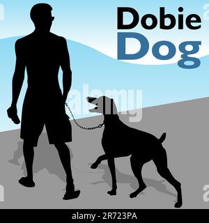 Ein Bild eines Mannes, der seinen Dobermann Hund. Stock Vektor