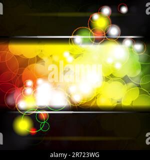 Mehrfarbige transparente Kreise auf dunklem Hintergrund. Stock Vektor