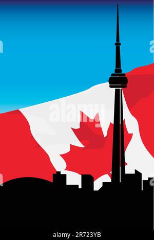 vektorstadtlandschaft von Toronto isoliert auf kanadischer Flagge Stock Vektor