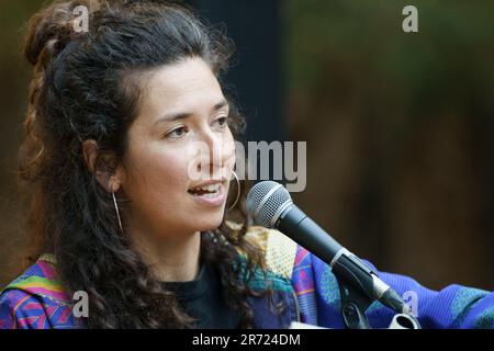 Jèssica Ferrer, poetischer Erwägungsgrund, Oratori de Sant Blai, Campos, Mallorca, Balearen, spanische poetische Erwägung, Oratori de Sant Blai, Campos, Mallorca, Stockfoto