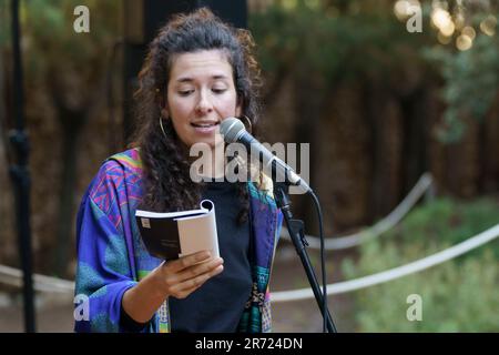 Jèssica Ferrer, poetischer Erwägungsgrund, Oratori de Sant Blai, Campos, Mallorca, Balearen, spanische poetische Erwägung, Oratori de Sant Blai, Campos, Mallorca, Stockfoto