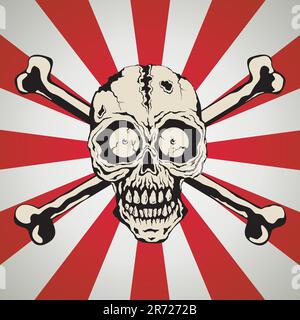 Abbildung eines Schädels mit zwei Knochen auf dunklem Hintergrund Stock Vektor