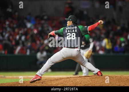 MAZATLAN, MEXIKO - FEBRUAR 05: Fernando Salas Pitcher für Los Tomateros de Culiacan, während eines Spiels zwischen Puerto Rico und Mexiko als Teil der Serie del Caribe 2021 im Teodoro Mariscal Stadium am 5. Februar 2021 in Mazatlan, Mexiko. (Foto von Norte Photo/) Stockfoto