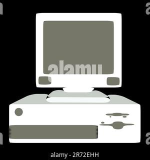 Weiß Retro, Hipster, antik, alt, antik, PC mit abgerundeten Ecken auf schwarzem Hintergrund. Vektordarstellung. Stock Vektor