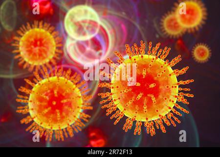 Gruppe von Viren, Computerdarstellung. Stockfoto