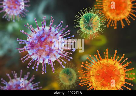 Gruppe von Viren, Computerdarstellung. Stockfoto