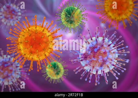 Gruppe von Viren, Computerdarstellung. Stockfoto