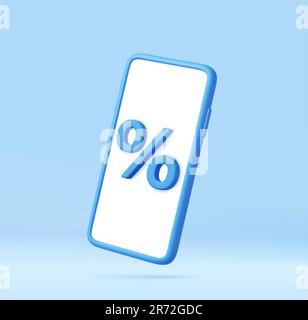 3D Telefon mit Prozentwert auf dem Bildschirm Stock Vektor