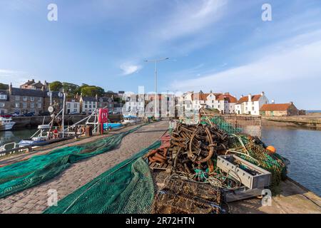 Gyles House und Fischernetz, Pittenweem, Fischerdorf, Fife, Schottland, UK Stockfoto