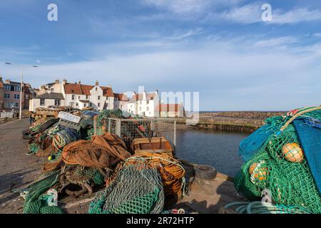 Gyles House und Fischernetz, Pittenweem, Fischerdorf, Fife, Schottland, UK Stockfoto