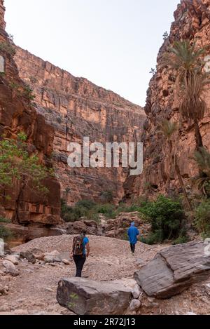 Wanderung durch den berühmten Amtoudi Canyon im Anti-Atlas, Marokko Stockfoto