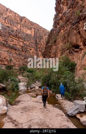 Wanderung durch den berühmten Amtoudi Canyon im Anti-Atlas, Marokko Stockfoto