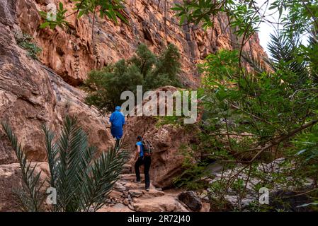 Wanderung durch den berühmten Amtoudi Canyon im Anti-Atlas, Marokko Stockfoto