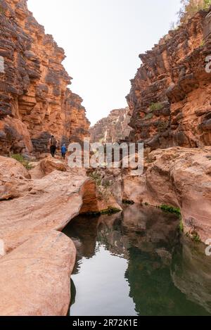 Wanderung durch den berühmten Amtoudi Canyon im Anti-Atlas, Marokko Stockfoto