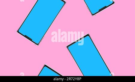 Textur, nahtloses Muster moderner trendiger, hochwertiger, intelligenter, realistischer, isometrischer Surround-Smartphones, Mobiltelefone, Touchscreen-Geräte Stock Vektor