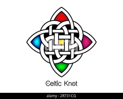 Keltischer Knoten, Logo mit ineinandergreifenden Kreisen, farbenfrohes Vektor-Tattoo-Zierband mit interlaced-Streifen, isoliert auf weißem Hintergrund Stock Vektor