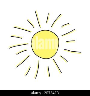Einfaches Sonnensymbol isoliert auf weißem Hintergrund. Cartoon-Sonnenschein, Kritzelstil-Vektorbild Stock Vektor