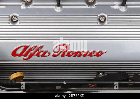 Alfa Romeo GTV Cup 3 Liter V6 unberührter Ventildeckel, visuell ein Kunstwerk und Maschinenbau, Mai 2023. Stockfoto