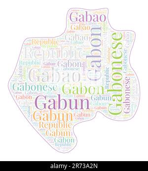 Gabun-Form mit Ländernamen in vielen Sprachen. Gabun Karte im Wortwolken-Stil. Klassische Vektorillustration. Stock Vektor