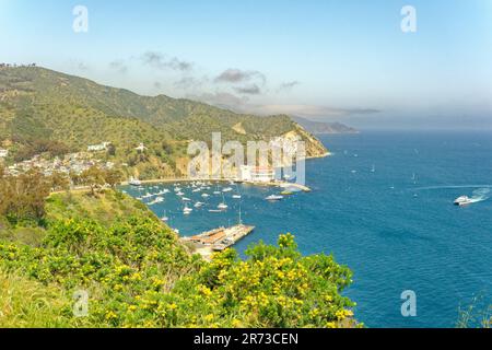 AVALON, KALIFORNIEN - 17. November 2019: Avalon ist eine Resort-Gemeinschaft mit der Uferpromenade dominiert von touristisch orientierten Unternehmen auf Santa Catalina ist Stockfoto