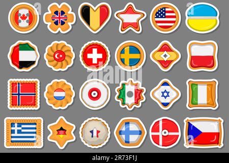Hausgemachter Keks mit Flaggenland-Welt in leckerem Keks, Keks aus Signature Flag Country World auf natürlichem Keks, frischer Keks mit Stock Vektor